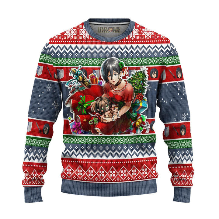 Attack On Titan Ugly Christmas Sweater Mikasa Ackerman - EzCustomcar - 2