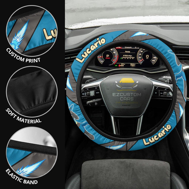 Lucario Pokemon Steering Wheel Cover Custom Anime Car Accessories - EzCustomcar - 2