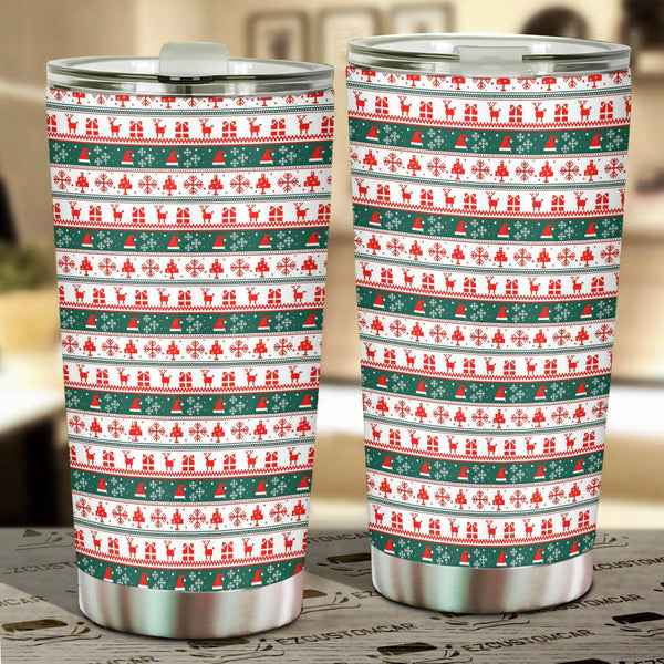 Christmas Car Accessories Custom Car Tumblers Cup Knitted Christmas Pattern - EzCustomcar - 1