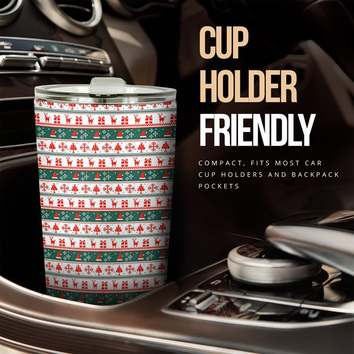 Christmas Car Accessories Custom Car Tumblers Cup Knitted Christmas Pattern - EzCustomcar - 2