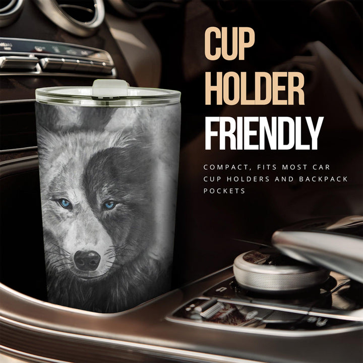 Black and White Wolves Car Tumbler Cup Custom Animal Car Accessories-ezcustomcar-1