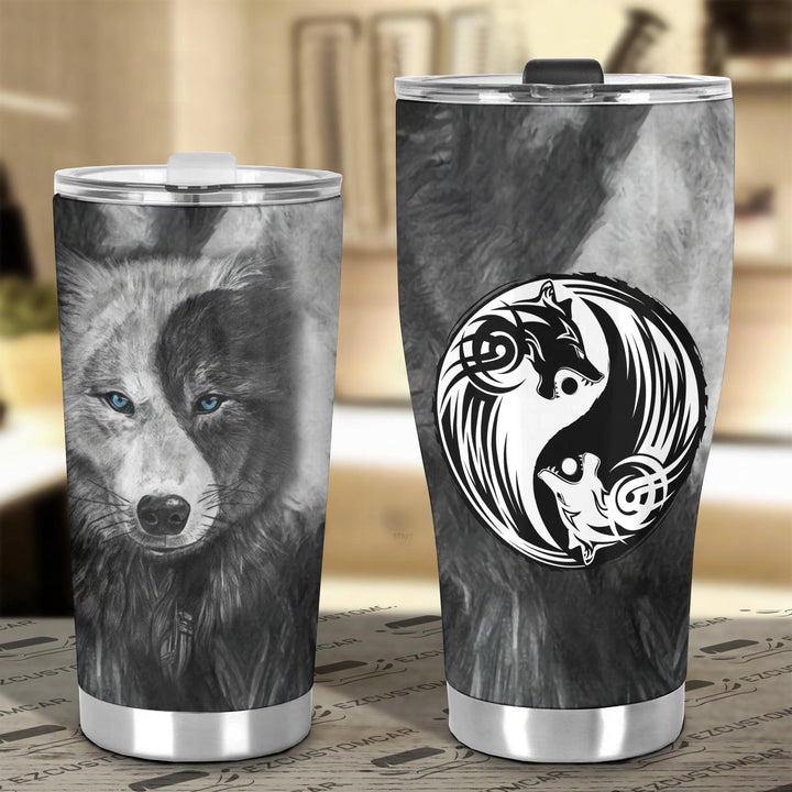 Black and White Wolves Car Tumbler Cup Custom Animal Car Accessories - EzCustomcar - 4