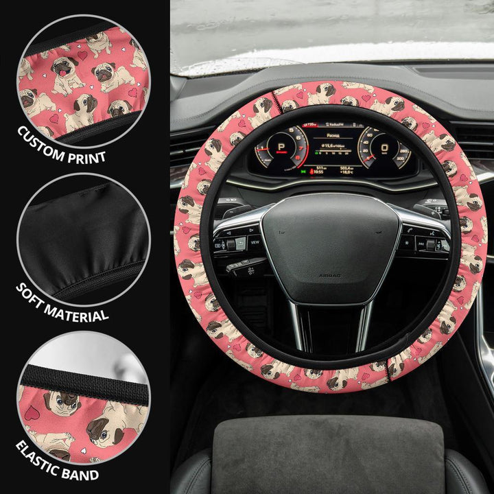 Pug in Pink Custom Steering Wheel Cover - Customforcars - 4