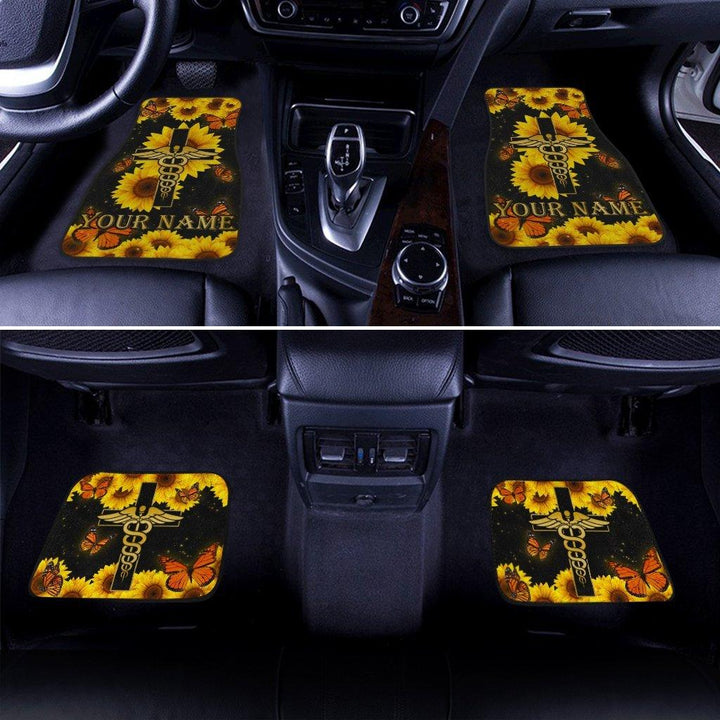 Nurse Sunflower Car Floor Mats Personalized And Butterfly Blackout - Customforcars - 3